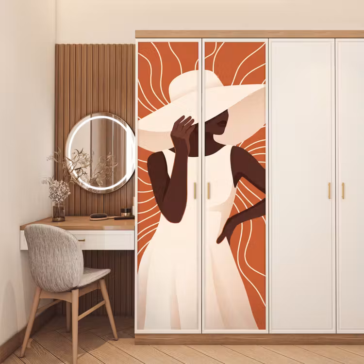 Vrouw - Hoed - Portret - Modern - Beige deurposter klein -sfeer3
