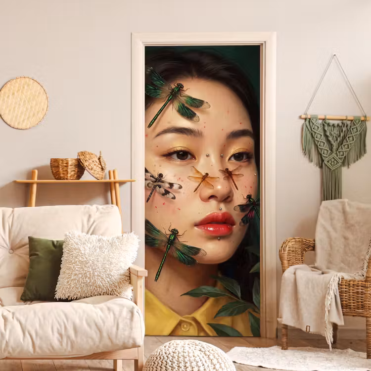 Vrouw - Insecten - Natuur - Portret - Groen deurposter klein -sfeer2