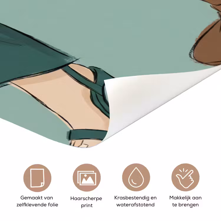 Vrouw - Laptop - Zittend - Illustratie - Groen deurposter klein -closeup_NL
