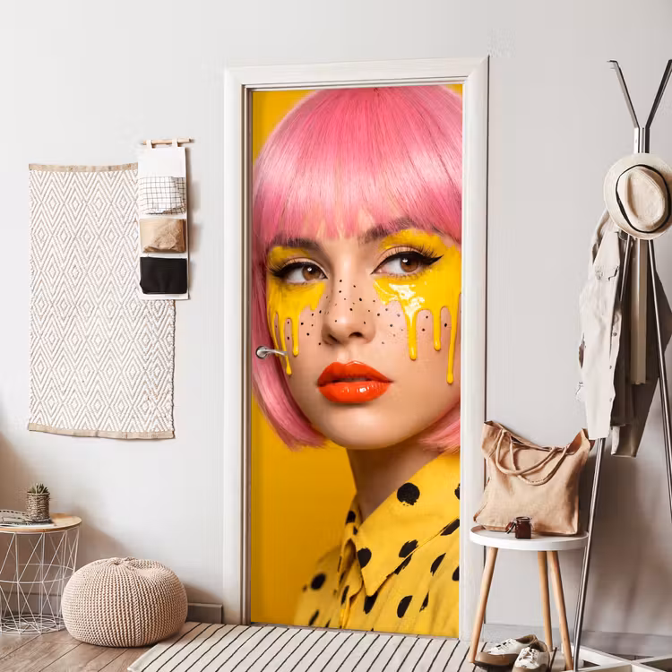 Vrouw - Portret - Abstract - Kleurrijk - Geel deurposter klein -sfeer6