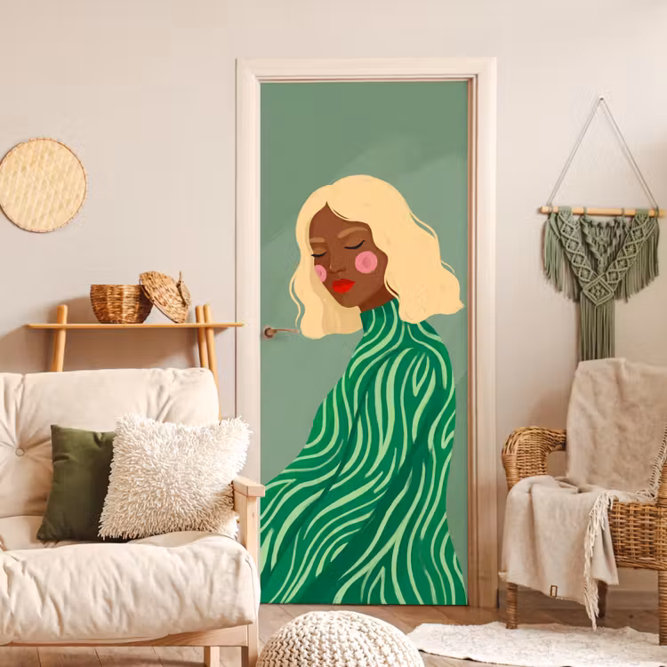 Vrouw - Portret - Illustratie - Modern - Groen deurposter klein -sfeer2