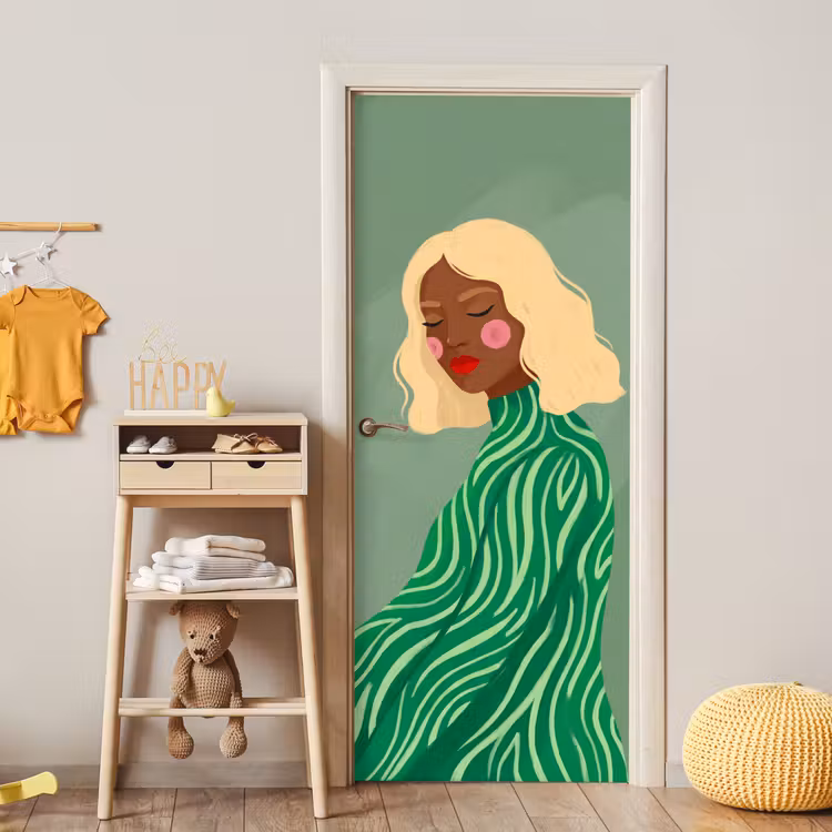 Vrouw - Portret - Illustratie - Modern - Groen deurposter klein -sfeer4