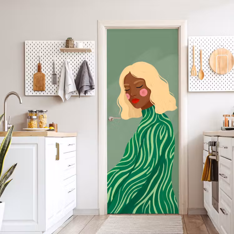 Vrouw - Portret - Illustratie - Modern - Groen deurposter klein -sfeer5