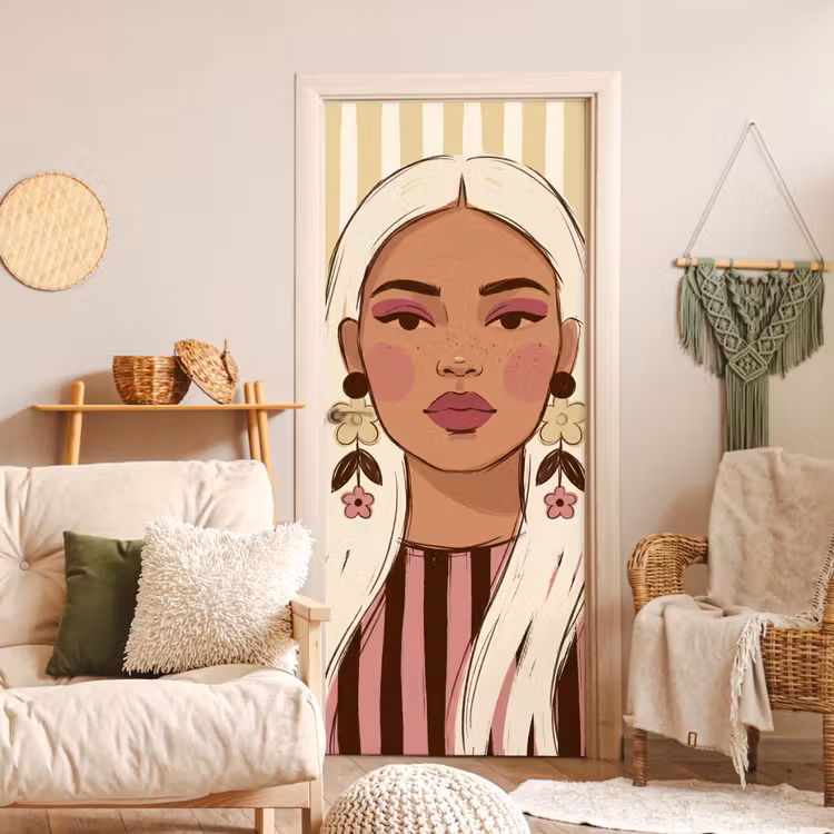 Vrouw - Portret - Illustratie - Modern - Roze deurposter klein -sfeer2