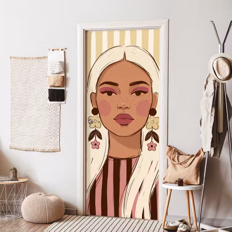 Vrouw - Portret - Illustratie - Modern - Roze deurposter klein -sfeer6