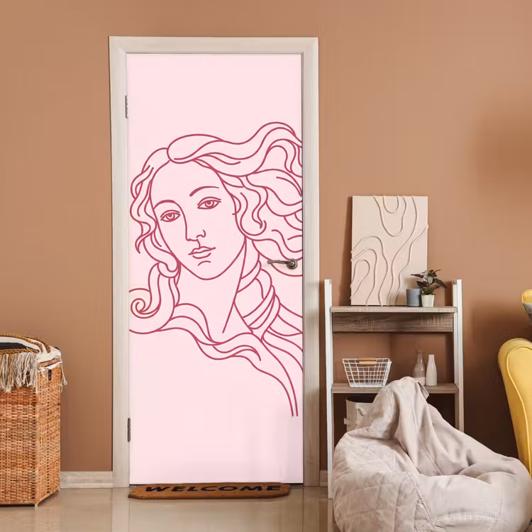 Vrouw - Portret - Klassiek - Line-art - Roze deurposter klein -sfeer1