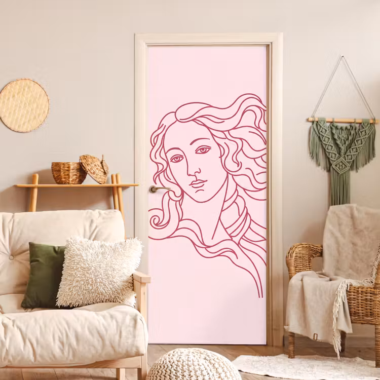 Vrouw - Portret - Klassiek - Line-art - Roze deurposter klein -sfeer2