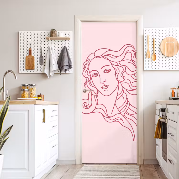 Vrouw - Portret - Klassiek - Line-art - Roze deurposter klein -sfeer5