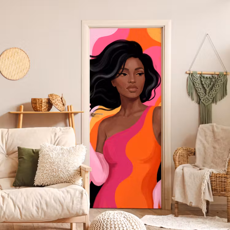 Vrouw - Portret - Kleurrijk - Modern - Kunst deurposter klein -sfeer2