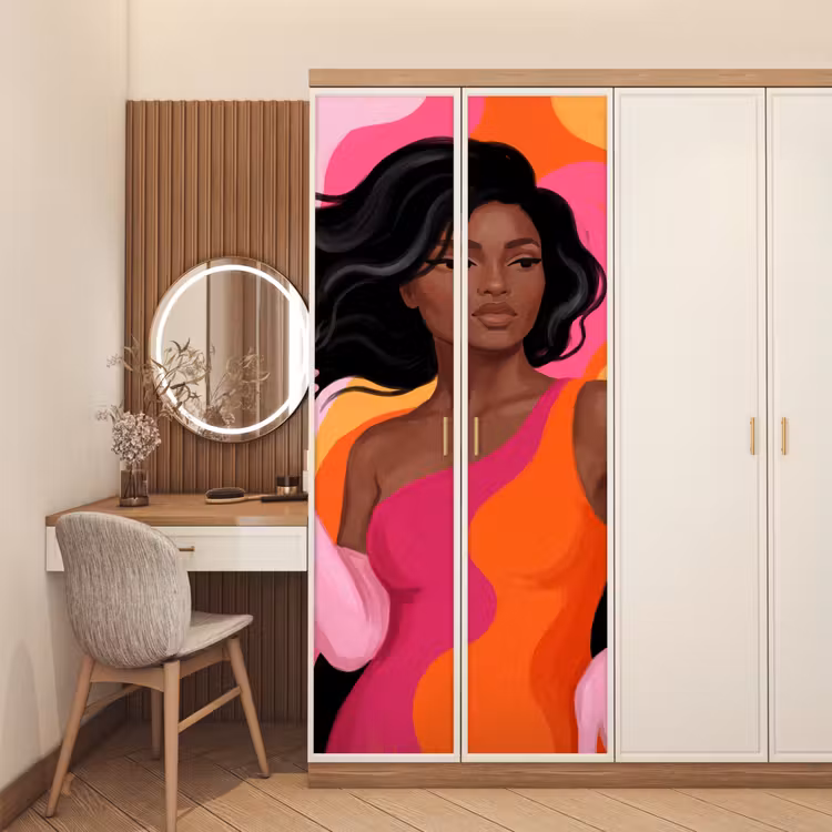 Vrouw - Portret - Kleurrijk - Modern - Kunst deurposter klein -sfeer3