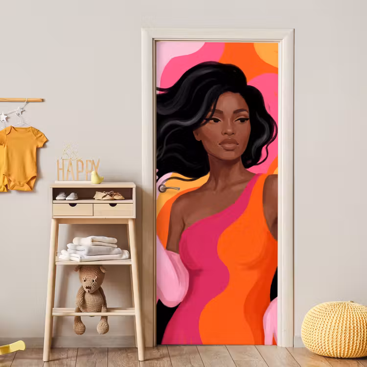Vrouw - Portret - Kleurrijk - Modern - Kunst deurposter klein -sfeer4
