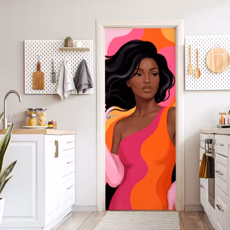 Vrouw - Portret - Kleurrijk - Modern - Kunst deurposter klein -sfeer5