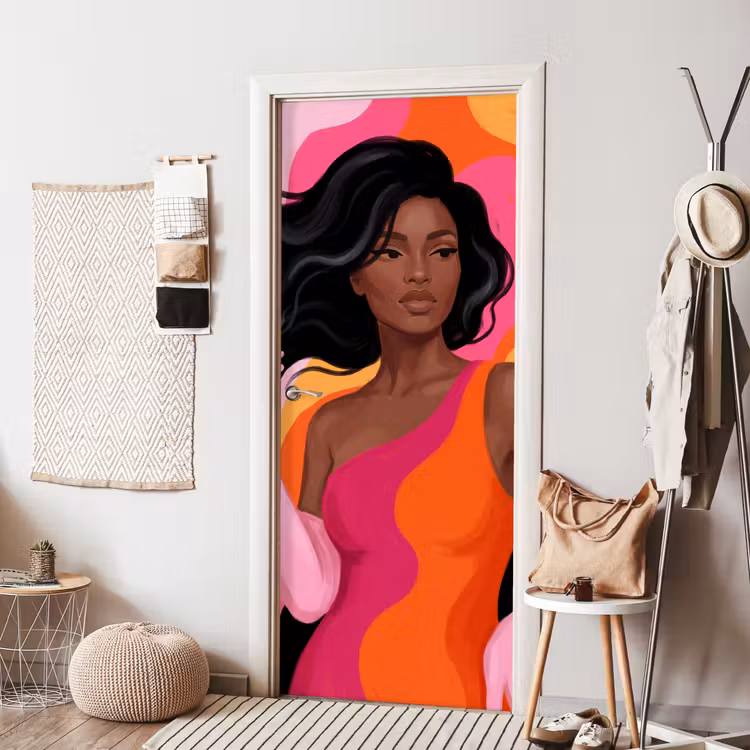 Vrouw - Portret - Kleurrijk - Modern - Kunst deurposter klein -sfeer6