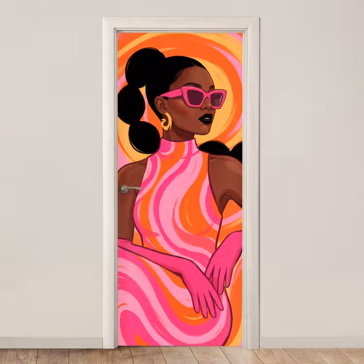 Vrouw - Portret - Kunst - Abstract - Roze deurposter klein -3d_beige