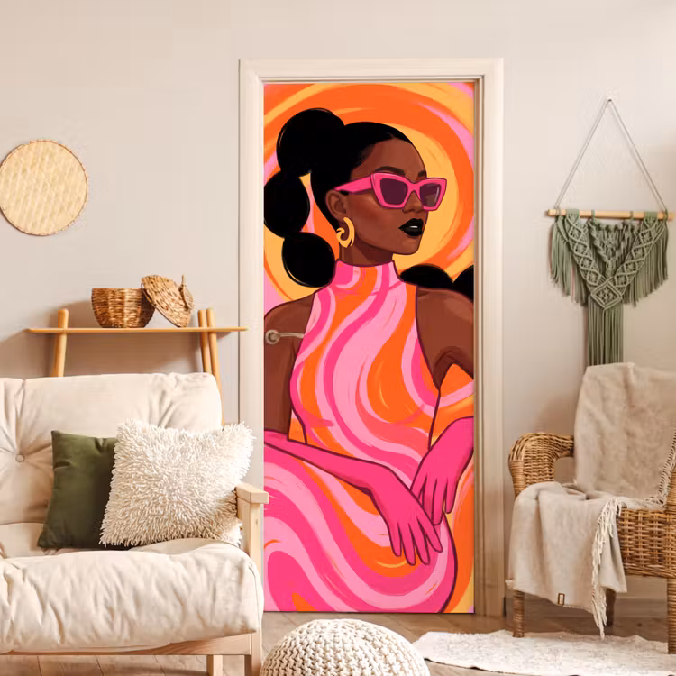Vrouw - Portret - Kunst - Abstract - Roze deurposter klein -sfeer2
