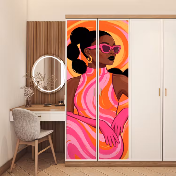 Vrouw - Portret - Kunst - Abstract - Roze deurposter klein -sfeer3