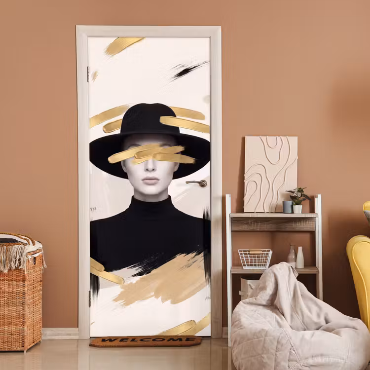 Vrouw - Portret - Modern - Goud - Kunst deurposter klein -sfeer1