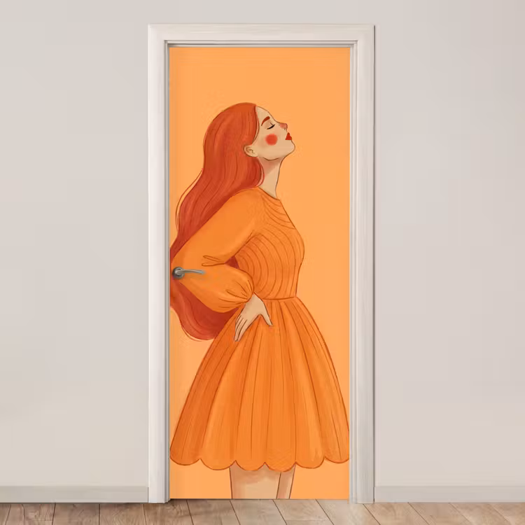 Vrouw - Profiel - Mensen - Modern - Oranje deurposter klein -3d_beige