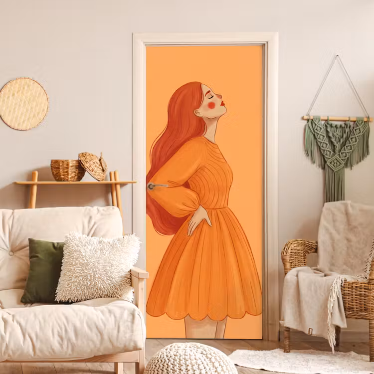 Vrouw - Profiel - Mensen - Modern - Oranje deurposter klein -sfeer2