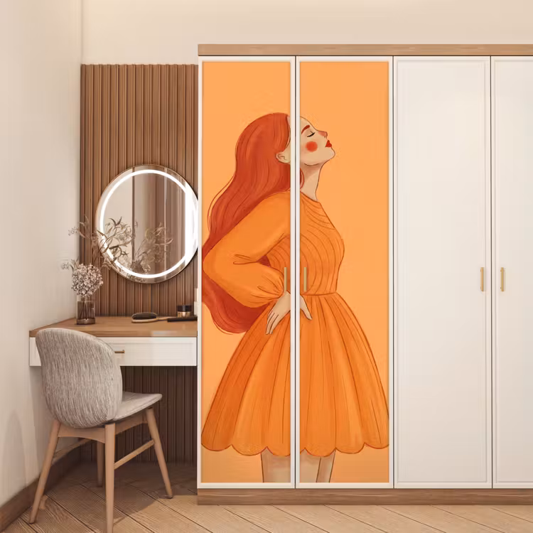 Vrouw - Profiel - Mensen - Modern - Oranje deurposter klein -sfeer3