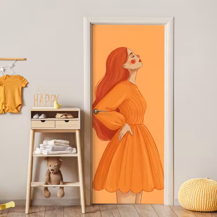Vrouw - Profiel - Mensen - Modern - Oranje deurposter klein -sfeer4
