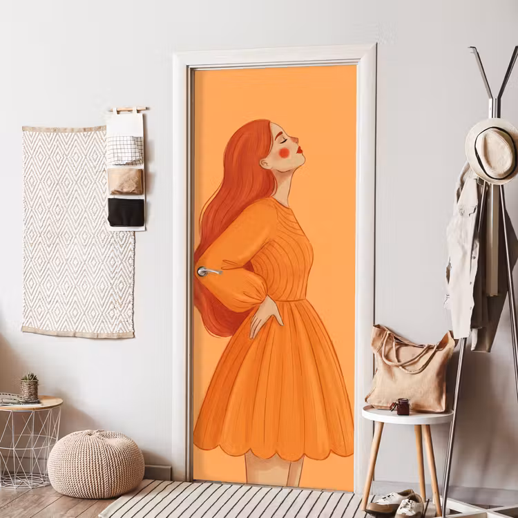 Vrouw - Profiel - Mensen - Modern - Oranje deurposter klein -sfeer6