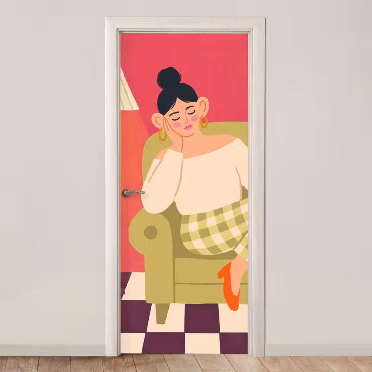 Vrouw - Rust - Interieur - Modern - Kunst deurposter klein -3d_beige