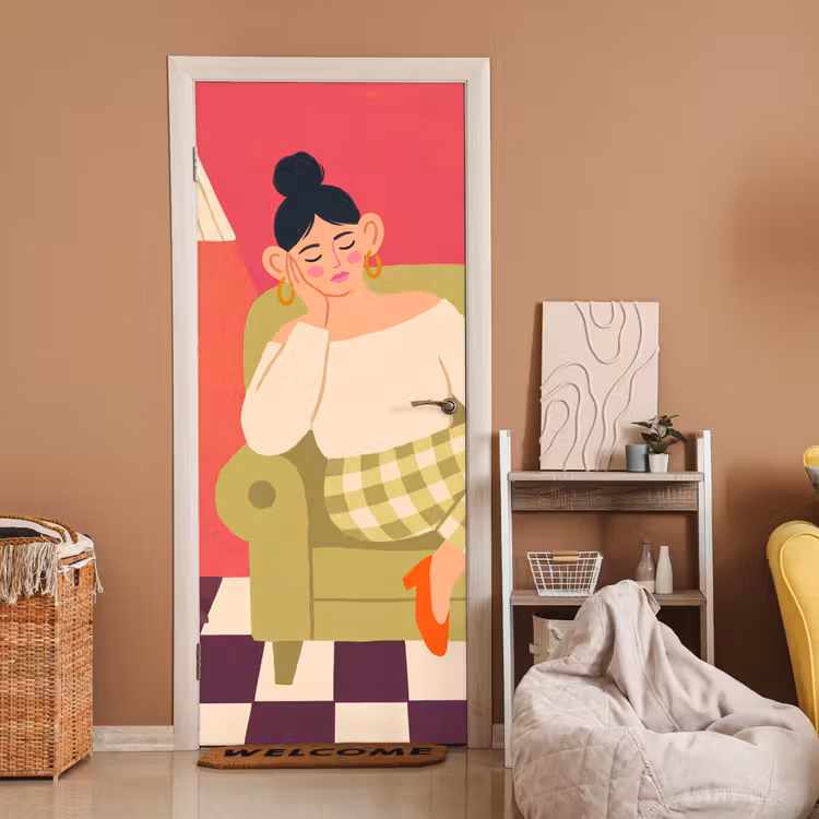 Vrouw - Rust - Interieur - Modern - Kunst deurposter klein -sfeer1