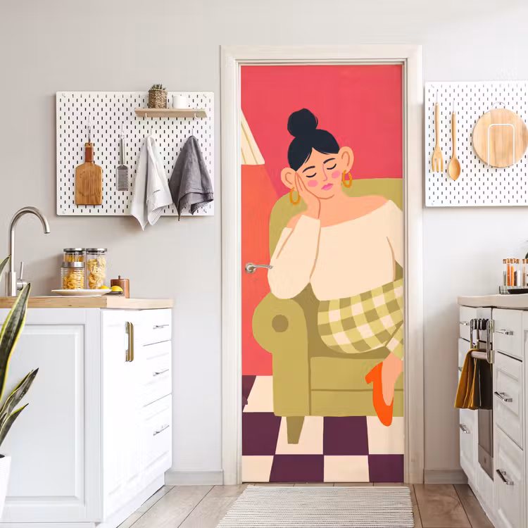 Vrouw - Rust - Interieur - Modern - Kunst deurposter klein -sfeer5