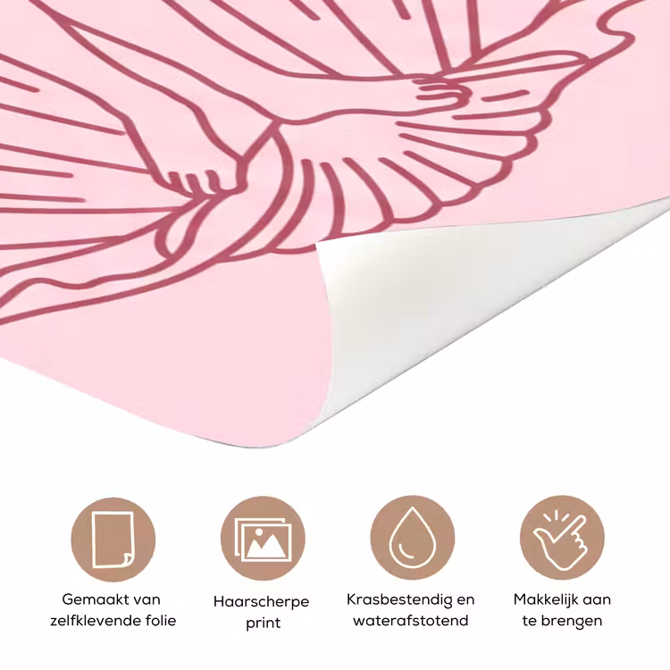 Vrouw - Schelp - Kunst - Lijntekening - Roze deurposter klein -closeup_NL