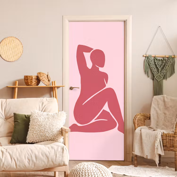 Vrouw - Silhouet - Abstract - Modern - Roze deurposter klein -sfeer2
