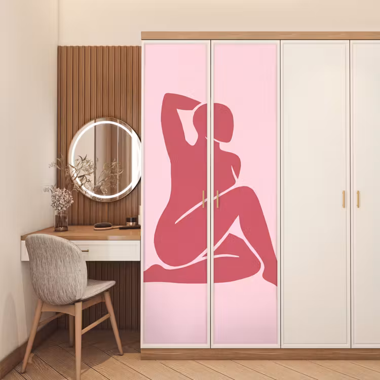 Vrouw - Silhouet - Abstract - Modern - Roze deurposter klein -sfeer3