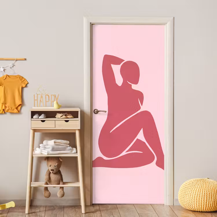 Vrouw - Silhouet - Abstract - Modern - Roze deurposter klein -sfeer4