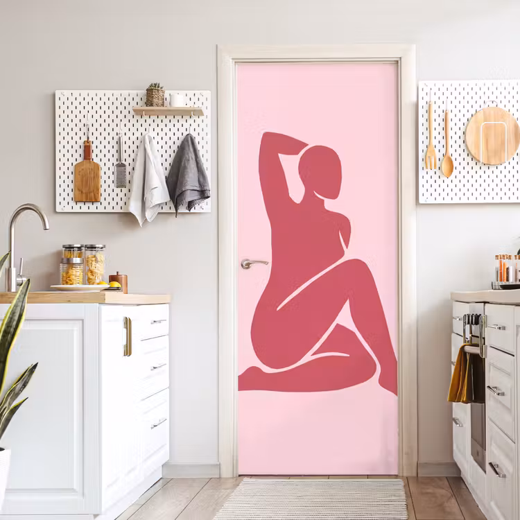 Vrouw - Silhouet - Abstract - Modern - Roze deurposter klein -sfeer5