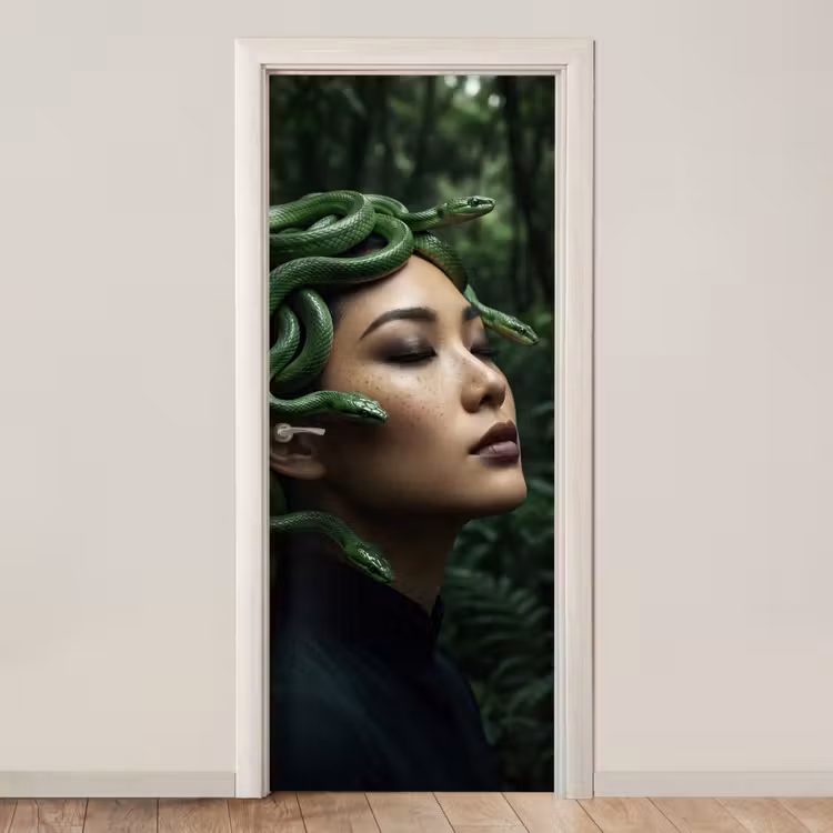 Vrouw - Slang - Natuur - Mystiek - Groen deurposter klein -3d_beige