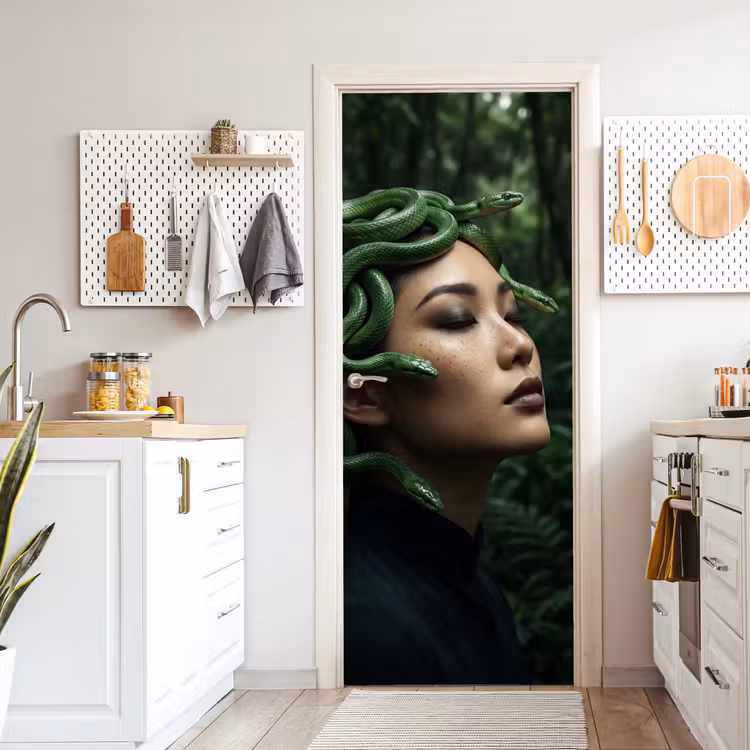 Vrouw - Slang - Natuur - Mystiek - Groen deurposter klein -sfeer5