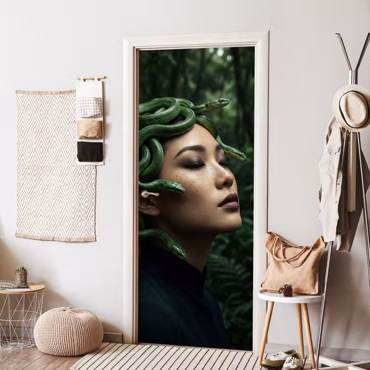 Vrouw - Slang - Natuur - Mystiek - Groen deurposter klein -sfeer6