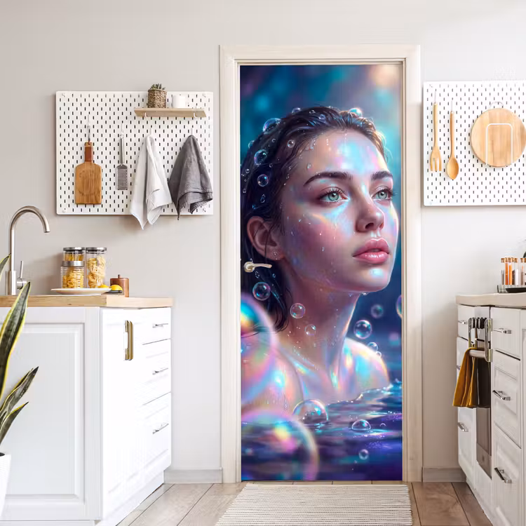 Vrouw - Water - Portret - Kleurrijk - Modern deurposter klein -sfeer5