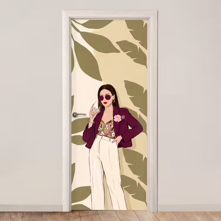 Vrouw - Wijn - Portret - Mode - Modern deurposter klein -3d_beige