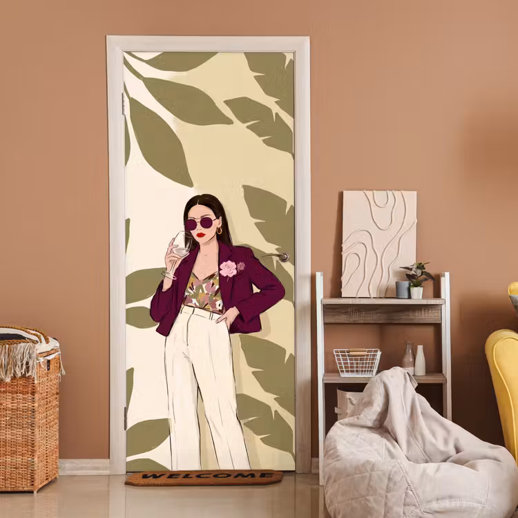 Vrouw - Wijn - Portret - Mode - Modern deurposter klein -sfeer1