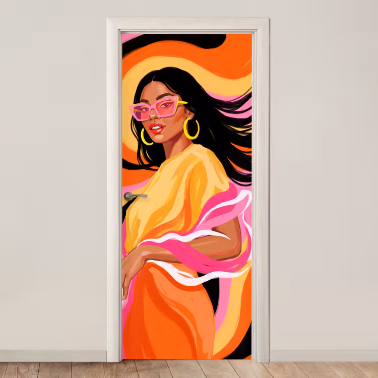 Vrouw - Zonnebril - Abstract - Kleurrijk deurposter klein -3d_beige