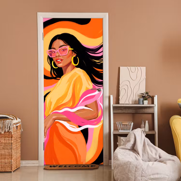 Vrouw - Zonnebril - Abstract - Kleurrijk deurposter klein -sfeer1