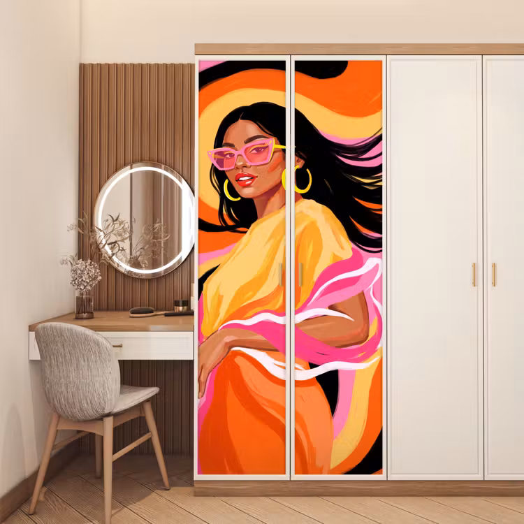 Vrouw - Zonnebril - Abstract - Kleurrijk deurposter klein -sfeer3