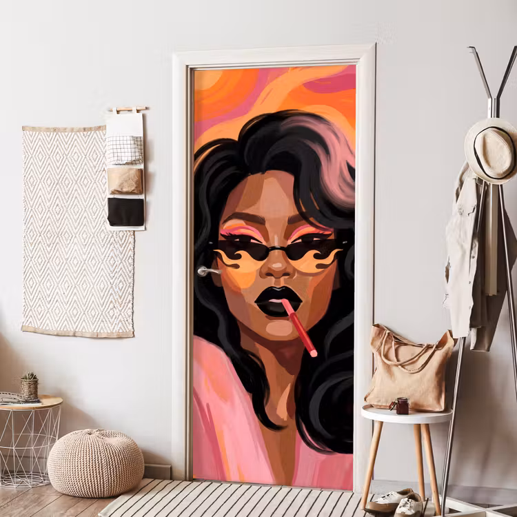 Vrouw - Zonnebril - Modern - Portret - Oranje deurposter klein -sfeer6