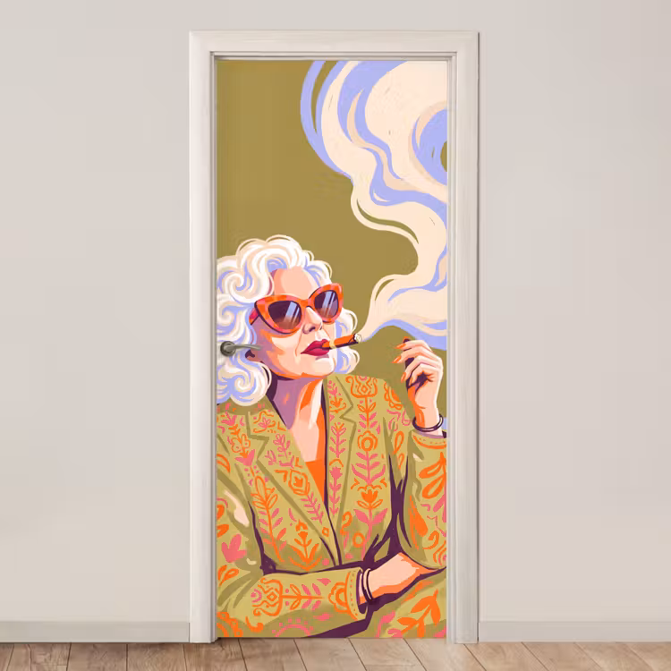 Vrouw - Zonnebril - Portret - Modern - Kleurrijk deurposter klein -3d_beige