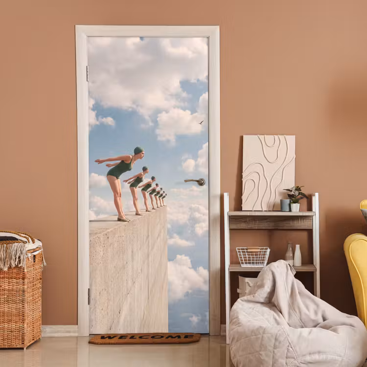 Deursticker - Vrouwen - Duikhouding - Wolken - Vrouwen - Duikhouding - Wolken deurposter klein