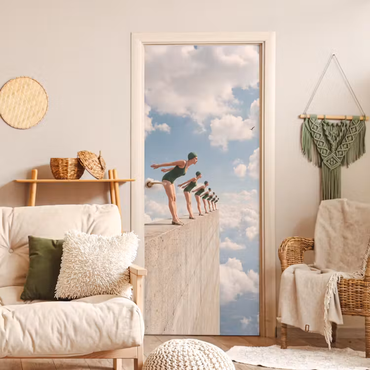 Deursticker - Vrouwen - Duikhouding - Wolken - Vrouwen - Duikhouding - Wolken deurposter klein