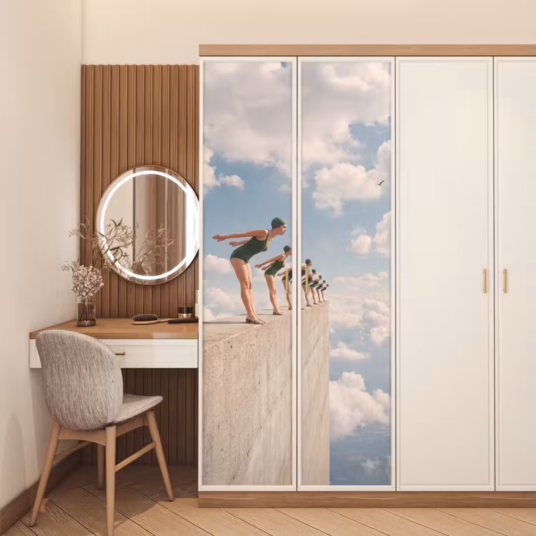 Deursticker - Vrouwen - Duikhouding - Wolken - Vrouwen - Duikhouding - Wolken deurposter klein