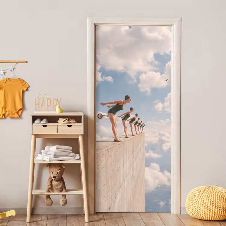 Deursticker - Vrouwen - Duikhouding - Wolken - Vrouwen - Duikhouding - Wolken deurposter klein