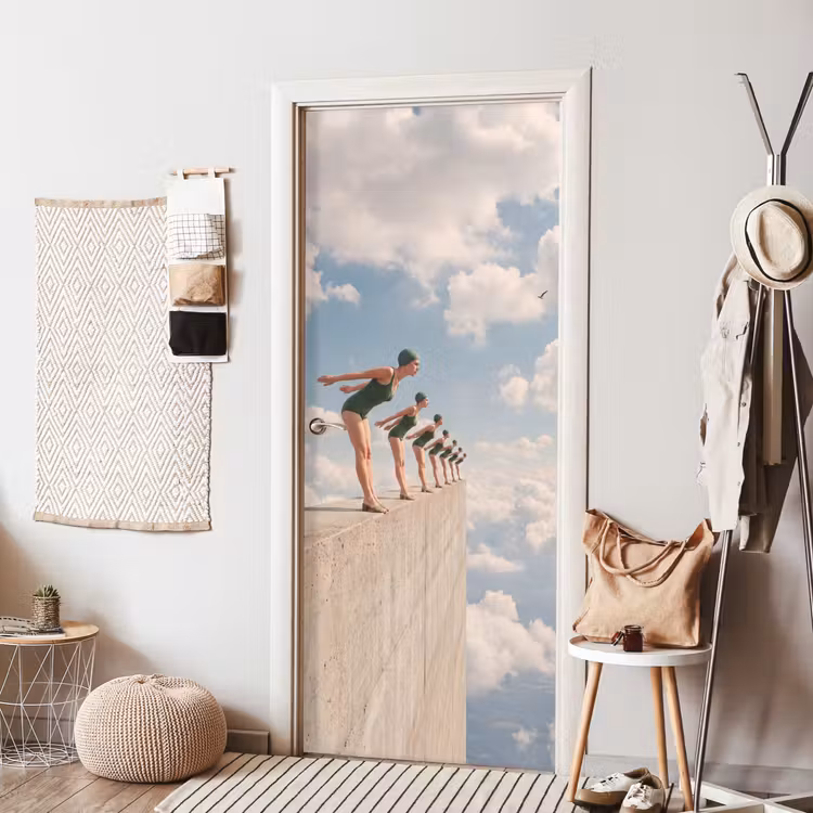 Deursticker - Vrouwen - Duikhouding - Wolken - Vrouwen - Duikhouding - Wolken deurposter klein